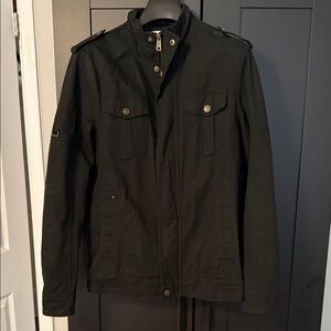 Men's Black Military Field Jacket with Gold Accents